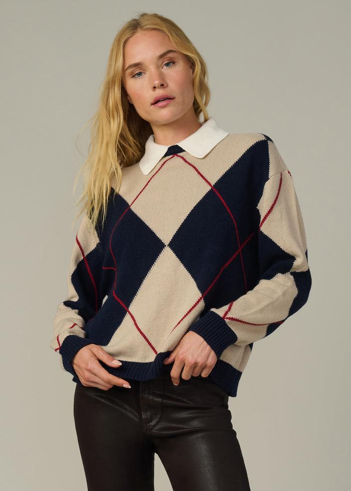 joe's THE JUDE COLLARED SWEATER NAVY MULTI ARGYLE