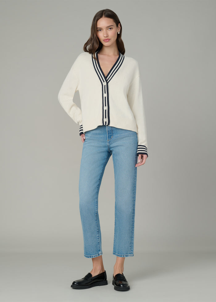 Joe's THE LEAH CARDIGAN ECRU W/ NAVY TIPPI
