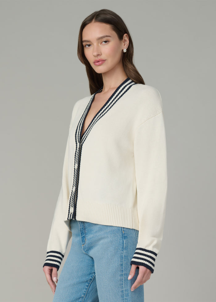Joe's THE LEAH CARDIGAN ECRU W/ NAVY TIPPI