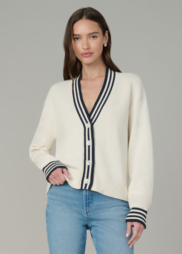 joe's THE LEAH CARDIGAN ECRU W/ NAVY TIPPI