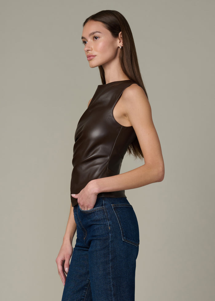 Joe's THE MEG VEGAN LEATHER TOP DARK CHOCOLATE