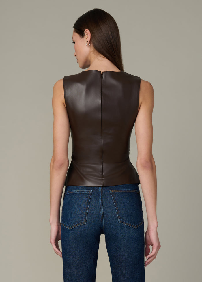 Joe's THE MEG VEGAN LEATHER TOP DARK CHOCOLATE