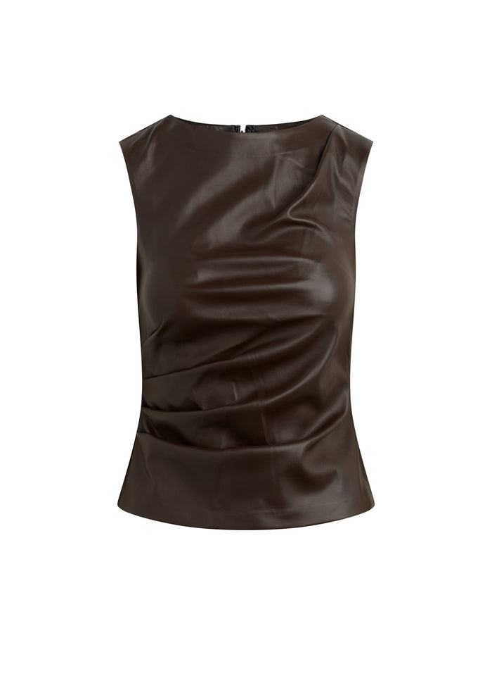 Joe's THE MEG VEGAN LEATHER TOP DARK CHOCOLATE