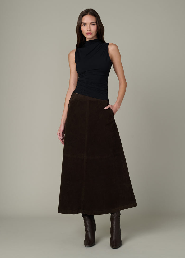 joe's THE TAVI VEGAN SUEDE SKIRT DARK CHOCOLATE