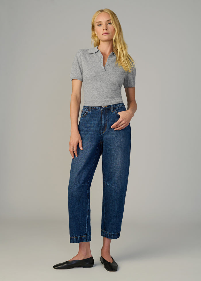 Joe's THE CASHMERE SHORT SLEEVE POLO SWEATER HEATHER GREY