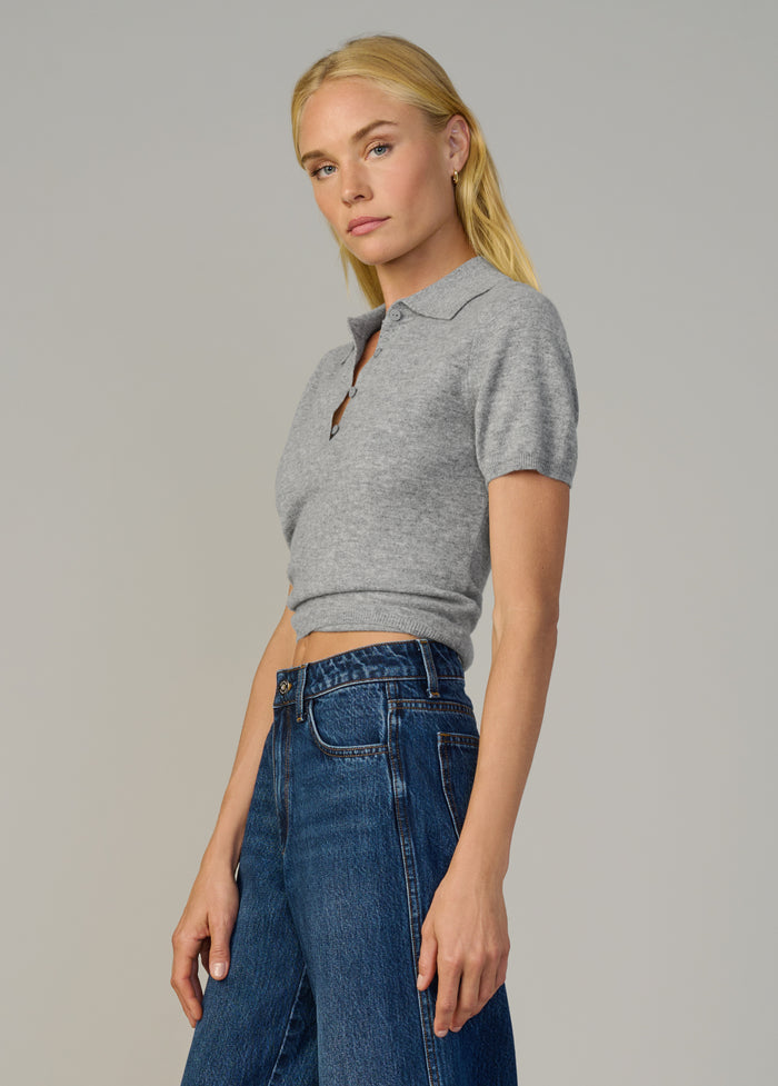 Joe's THE CASHMERE SHORT SLEEVE POLO SWEATER HEATHER GREY