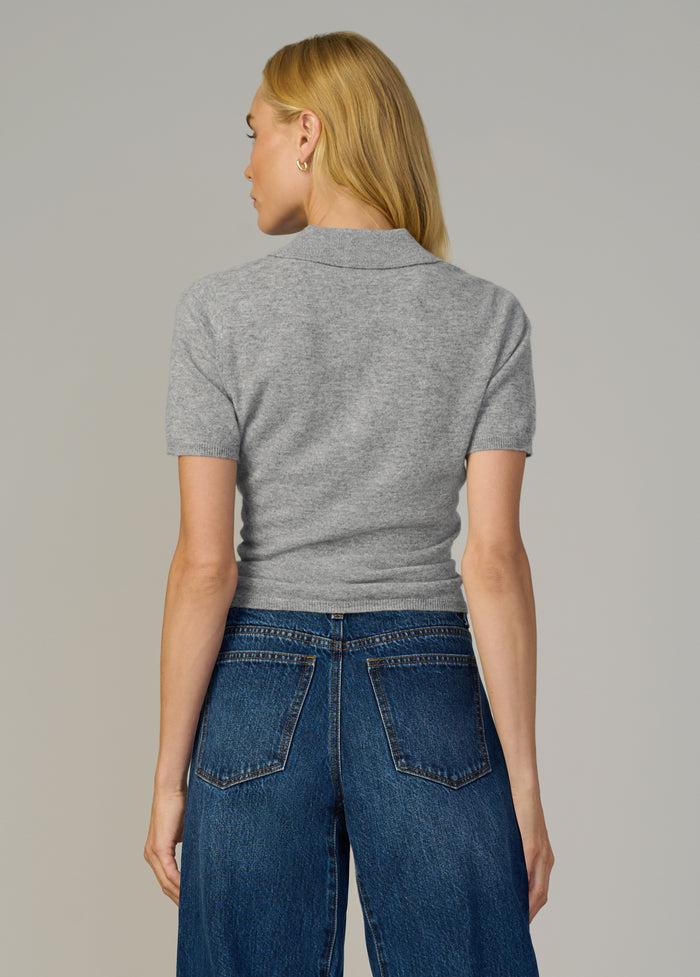 Joe's THE CASHMERE SHORT SLEEVE POLO SWEATER HEATHER GREY
