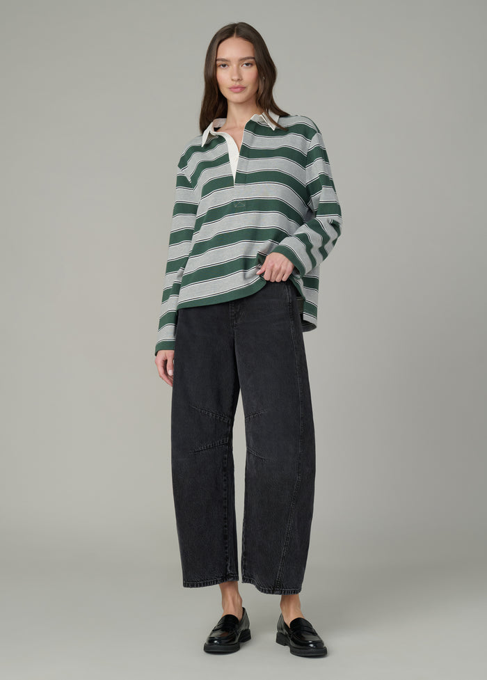 Joe's THE DYLAN OVERSIZED RUGBY SHIRT HEATHER GREY CILANTRO STRIPE