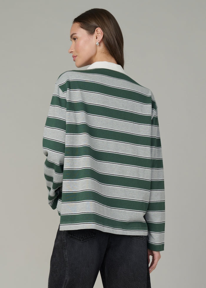 Joe's THE DYLAN OVERSIZED RUGBY SHIRT HEATHER GREY CILANTRO STRIPE