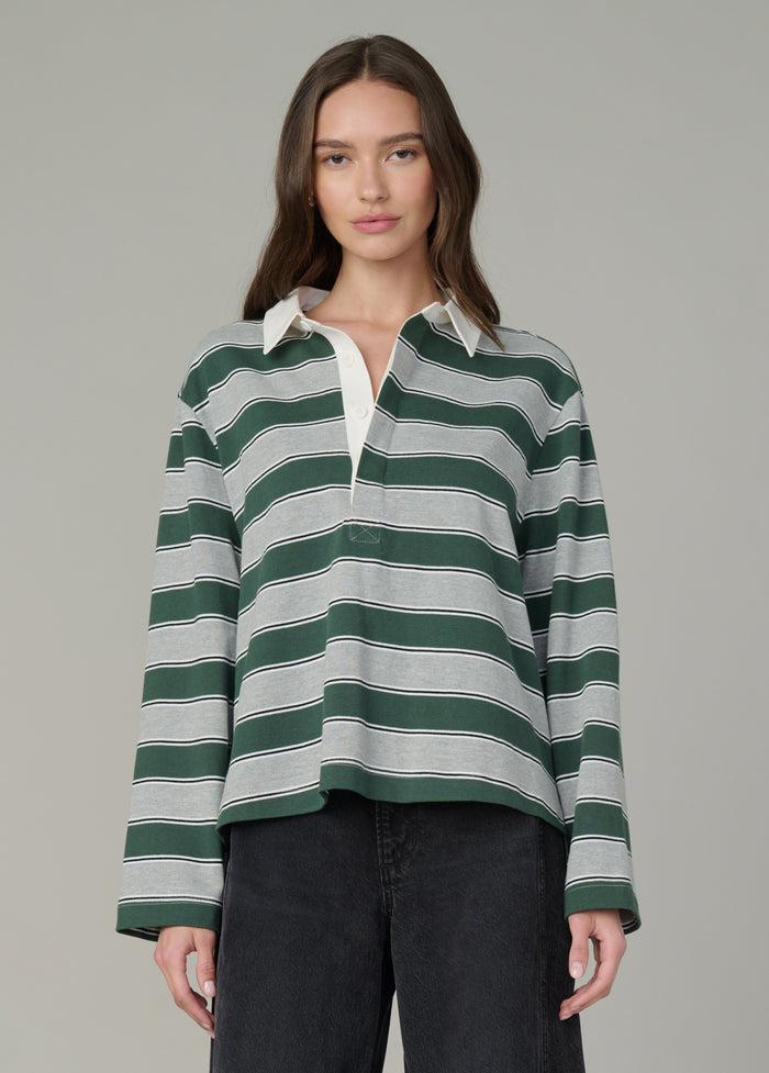 joe's THE DYLAN OVERSIZED RUGBY SHIRT HEATHER GREY CILANTRO STRIPE