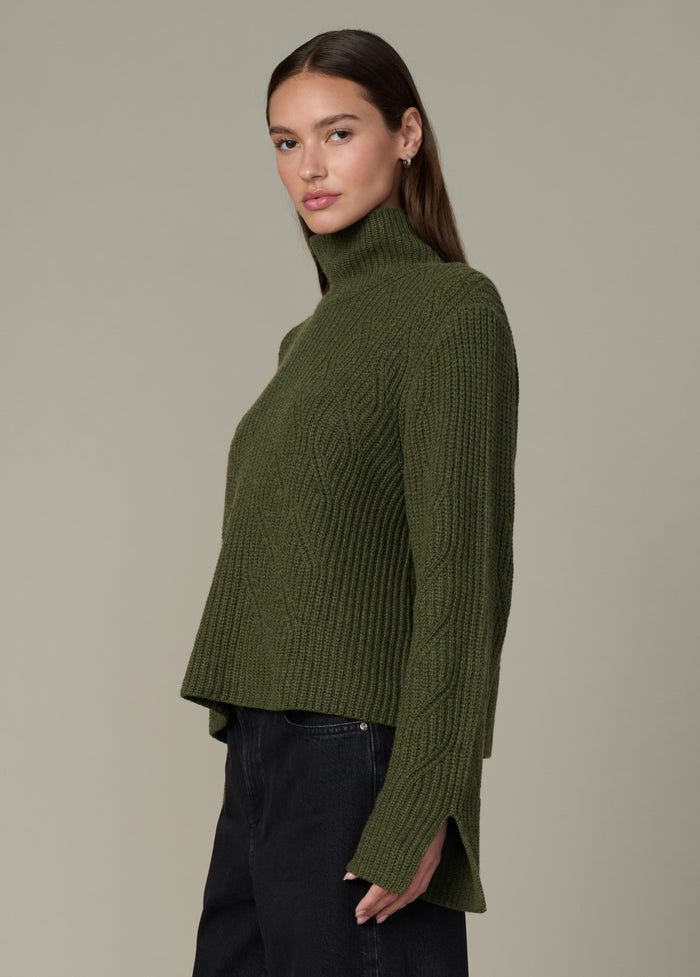 Joe's THE ELLA CABLE KNIT FUNNEL NECK SWEATER WINTER MOSS