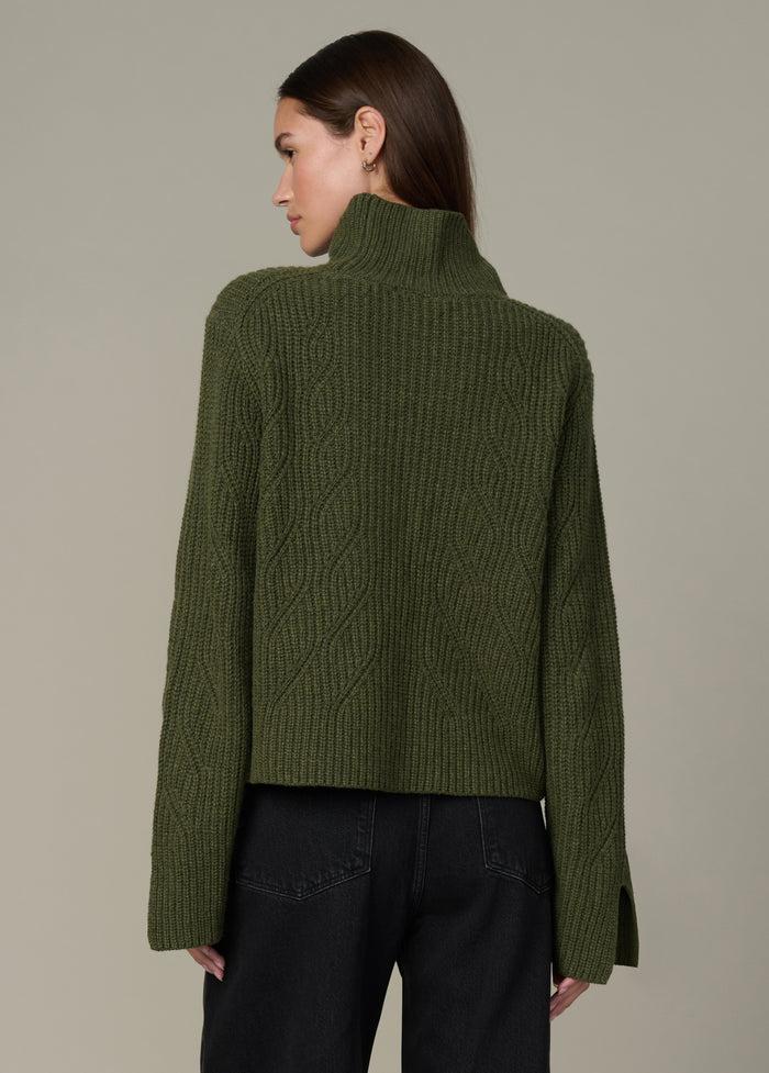 Joe's THE ELLA CABLE KNIT FUNNEL NECK SWEATER WINTER MOSS