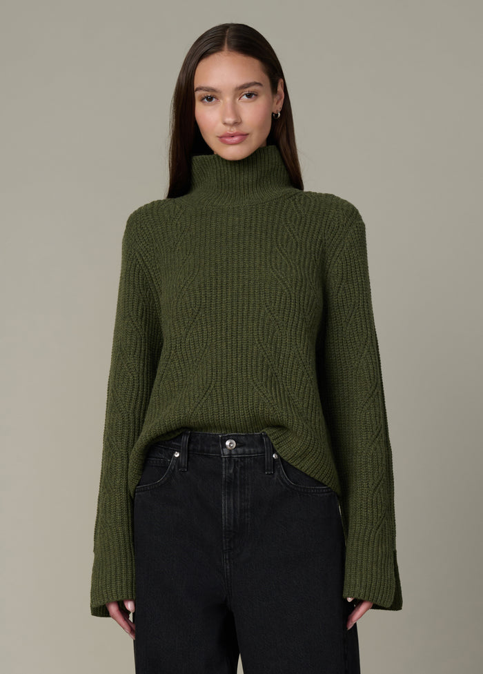 joe's THE ELLA CABLE KNIT FUNNEL NECK SWEATER WINTER MOSS