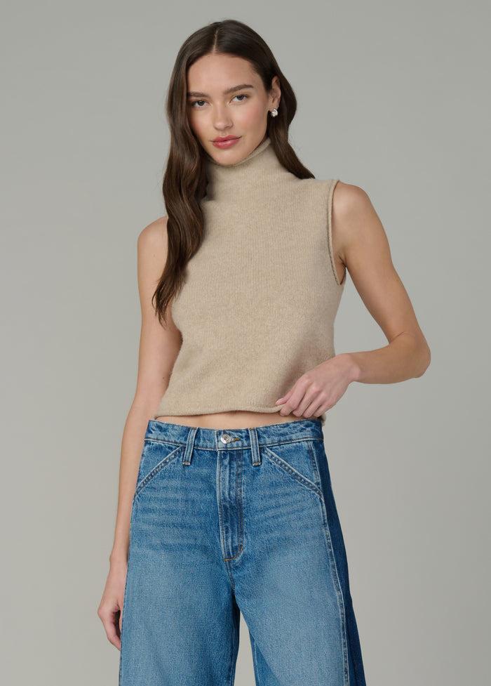 joe's THE STEVIE SLEEVELESS ROLL NECK SWEATER CAMEL