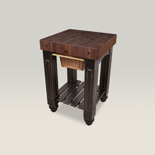 John Boos 25" X 24" X 4" Walnut Gathering Block With Lower Shelf And 1 Wicker Basket