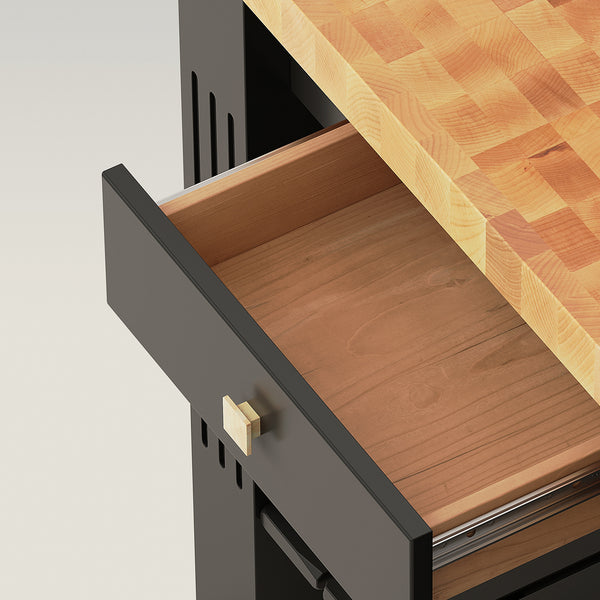 John Boos 60" X 28" X 2-1/4" Maple End Grain Grazzi Table With A Lower Shelf And Utensil Drawers