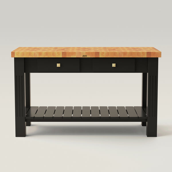 john boos 60" x 28" x 2-1/4" Maple End Grain Grazzi Table With A Lower Shelf And Utensil Drawers