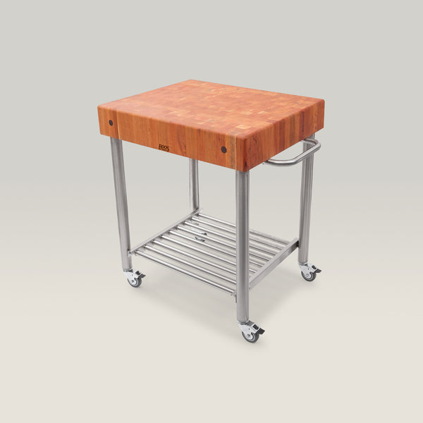 John Boos Cherry Cucina D'Amico Kitchen Cart With Undershelves And Towel Bar