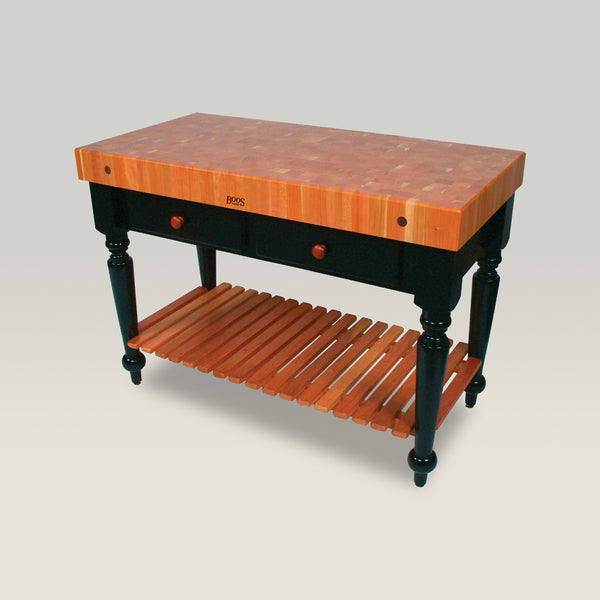 john boos Cherry Le Rustica With 4" Thick End Grain Top Lower Shelf And Drawers