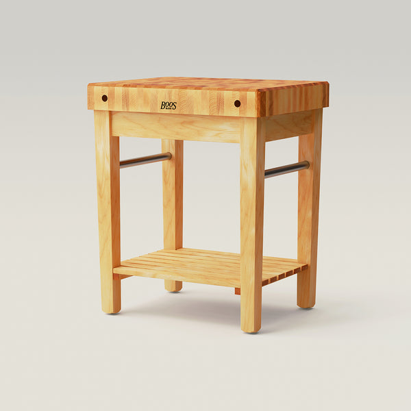 John Boos Maple Pro Prep Block With 4" Thick End Grain Top Towel Bars And Lower Shelf