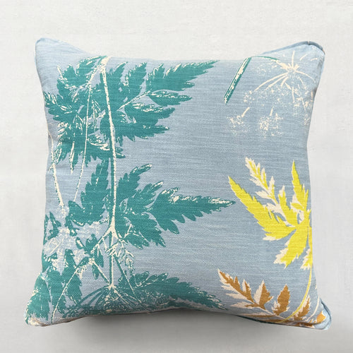 john derian 18" x 18" 2308 Pillow in Sky Add to cart Details 18" x 18" 55% Cotton 45% Linen Insert included Handmade in India. Care Dry clean only   Celebrated for their unique wool stoles printed bags cardigans and pillow
