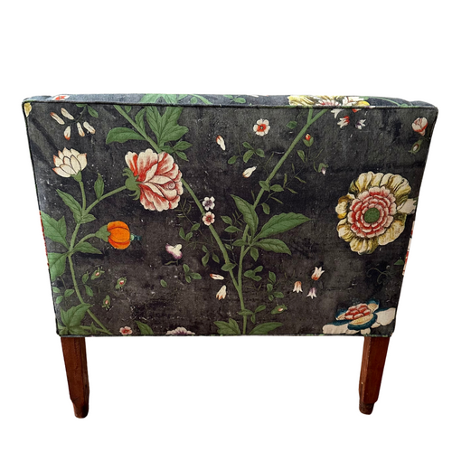 John Derian 19th Century Empire Style Settée In John Derian For Pierre Frey "Le Paravent Chinois" In Irise Prairie Black Fabric Custom Furniture