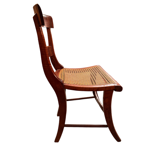 John Derian 19th Century Federal Tiger Burled Cane Chair Add To Cart Included In Our Carefully Curated Antique Furniture collection Is an Antique Tiger Burled Cane Chair  featuring  carved maple Slat Back Frames Splayed Leg