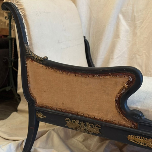 John Derian 19th Century French Chaise Add To Cart Included In Our Carefully Curated Antique Furniture Collection Is An Antique French Chaise Dating Back To The 1800s Featuring A Wood Frame With Four Wheeled Legs Gilt Details An