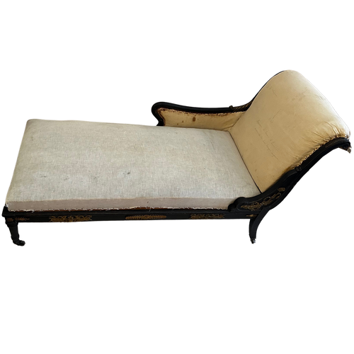 John Derian 19th Century French Chaise Add To Cart Included In Our Carefully Curated Antique Furniture Collection Is An Antique French Chaise Dating Back To The 1800s Featuring A Wood Frame With Four Wheeled Legs Gilt Details An