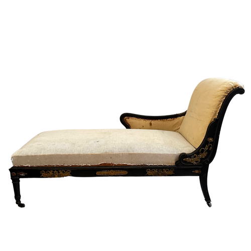 john derian 19th Century French Chaise Add to cart Included in our carefully curated antique furniture collection is an antique French chaise dating back to the 1800s featuring a wood frame with four wheeled legs gilt details an