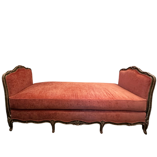 john derian 19th Century French Daybed Upholstered in John Derian for Cisco Brothers "Velluto Rose" Velvet Linen Add to cart Included in our carefully curated antique furniture collection is a 19th century daybed featuring car