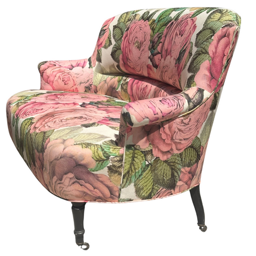 John Derian 19th Century French Loveseat In John Derian For Designers Guild "The Rose Tuberose" Fabric Custom Furniture