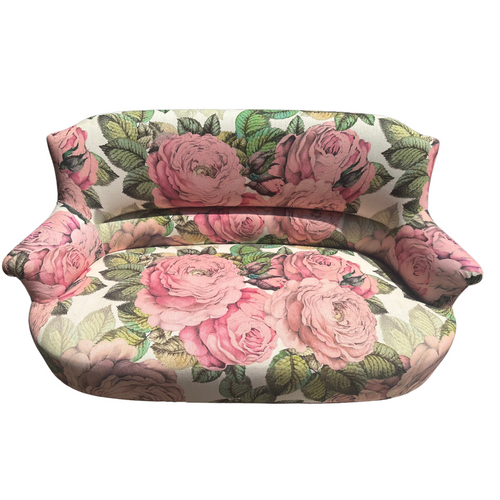 John Derian 19th Century French Loveseat In John Derian For Designers Guild "The Rose Tuberose" Fabric Custom Furniture