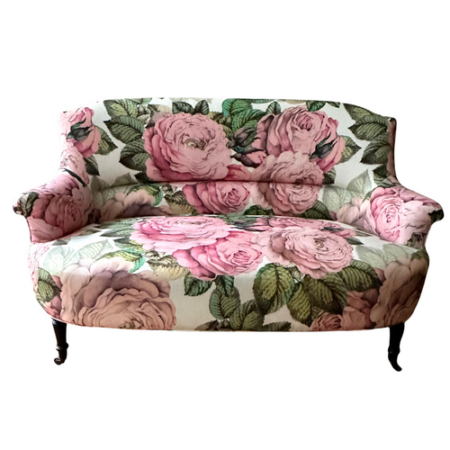 john derian 19th Century French Loveseat in John Derian for Designers Guild "The Rose Tuberose" Fabric Custom Furniture