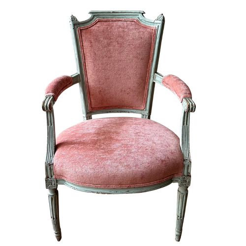 john derian 19th Century Swedish Painted Chair Upholstered in Velluto Rose Fabric Custom Furniture