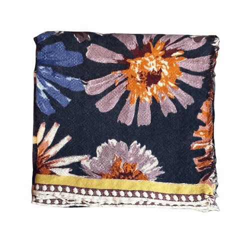 John Derian 2370 Scarf In Midnight Add To Cart Details 78.7" X 79.3" 100% Wool Handmade in India. Care Dry Clean Only   Celebrated For Their Unique Wool Stoles Printed Bags And Cardigans ÉPICE Was Founded By Danish Design Te