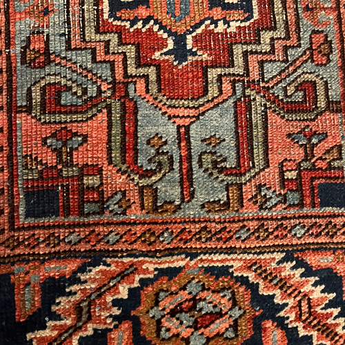 John Derian 3'9" X 2'8" Antique Heriz Rug (DB12918) Add To Cart FINAL SALE This Antique Heriz Rug Is An Example Of Persian Village Weaving Originating From The Heriz Region In Northwestern Iran Near Tabriz. These Rugs Are Renown