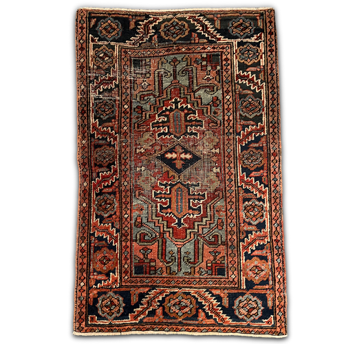 john derian 3'9" x 2'8" Antique Heriz Rug (DB12918) Add to cart FINAL SALE This antique Heriz Rug is an example of Persian village weaving originating from the Heriz region in northwestern Iran near Tabriz. These rugs are renown