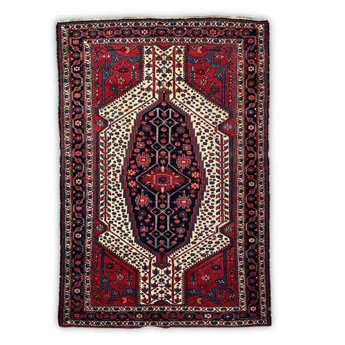 john derian 4'5" x 6'7" Antique Hamadan Rug #1 Add to cart A Hamadan rug is a type of Persian rug woven in and around the city of Hamadan one of Iran’s oldest weaving centers. These rugs are known for their bold geometric patt