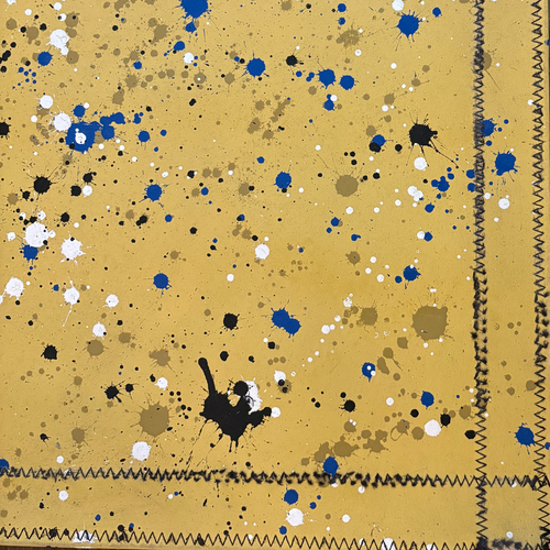 John Derian 5'7.5" X 4' Black Point Mercantile Splatter Painted Canvas Mat #30 Painted Canvas Mat