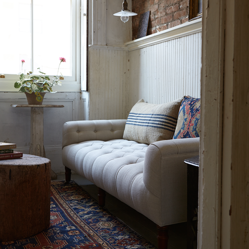 John Derian 6' Field Bench In Antique Sail Fabric Custom Furniture