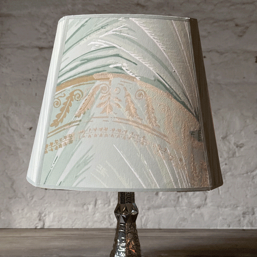 john derian 8" H Antique French Paper Custom Lampshade #A10 Add to cart Illuminate your space with a touch of history through a custom lampshade crafted from antique French wallpaper. The shade exudes timeless elegance showcasin
