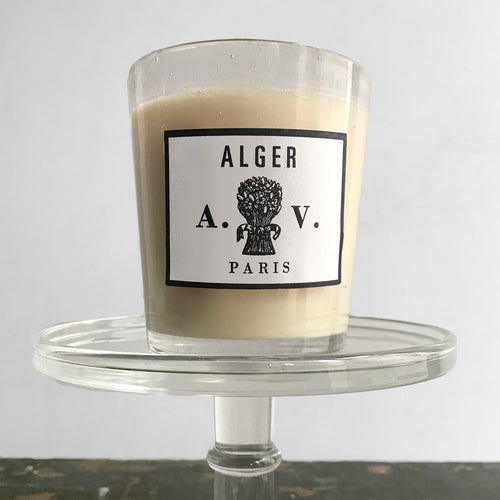 John Derian Alger Candle Add To Cart Contains Essences Of White Campion  privet Flowers Wild Jasmine And Bitter Orange With Acidic Notes Spiced With A Hint Of Chilli. Details 3 1/2" Diameter X 4" Tall 100% Natural 100% Cotton B