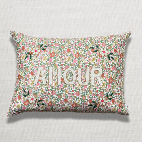 john derian "Amour" Embroidered Cushion (CS 09-03) Add to cart The "Amour" embroidered pillow by CSAO features a charming floral print motif hand-embroidered lettering and flowers showcasing West African craftsmanship. Notably e