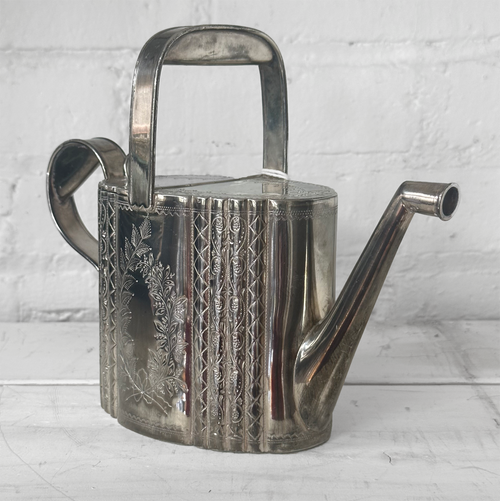 john derian Antique Engraved Silver-Plated Watering Can Teapot Add to cart This antique silver-plated teapot is among John Derian's trove of handpicked vintage & antique goods. Likely dating to the Victorian or Edwardian era th