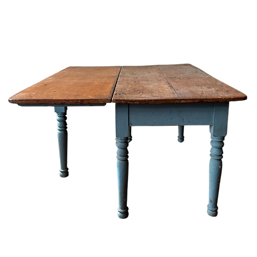 john derian Antique Painted Drop-leaf Table Add to cart Included in our carefully curated antique furniture collection is an Antique Blue Painted Drop-leaf Table expanding up to 42" wide. Drop-leaf tables with roots in the 1