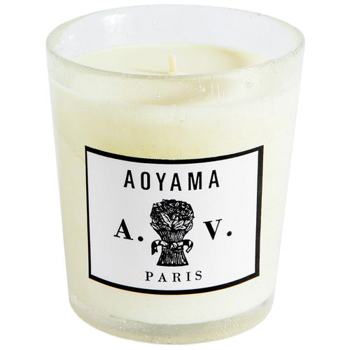 john derian Aoyama Candle Add to cart Contains essences of highly-chic Patchouli (damp wood) of smoked wood (Gaiac and Vetiver) and of cloves. Details 3 1/2" diameter x 4" tall 100% natural 100% cotton braided wick Burn time: 60