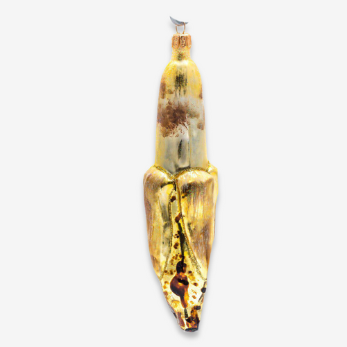 john derian Banana Ornament Add to cart A unique and whimsical addition to your holiday decor this peeled banana ornament is meticulously crafted and captures the intricate details of a ripe banana complete with a detailed peel.