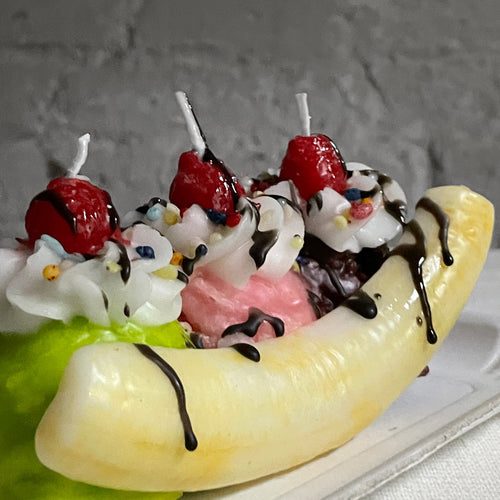 John Derian Banana Split Candle Add To Cart Details 7.75" L X 3.75" W X 3" H Paraffin Wax Each Item Will Feature Unique Variations Made In Italy Care Remove All Paper Before Burning. Not Intended For Children.   Cereria Intron