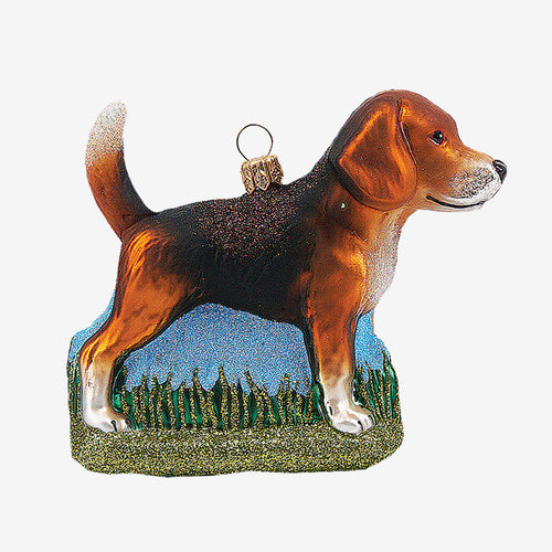 john derian Beagle Ornament Add to cart All Holiday ornaments and items are final sale and are not eligible for return or exchange.  Details 4" W Glass Handblown in Poland Please note all ornaments and holiday items are not a